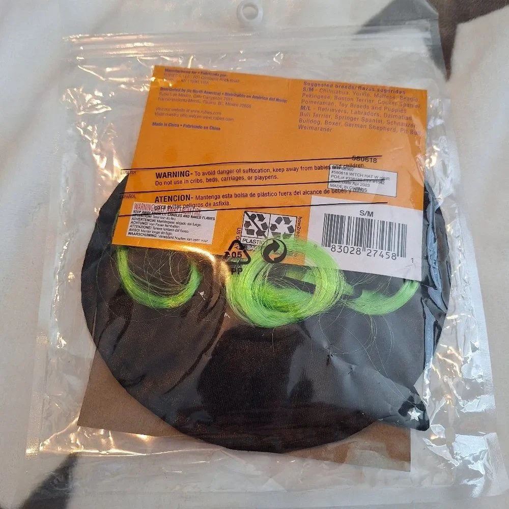 Dog Cat Witch Hat Costume with Hair S/M Black Purple‎ Green Silver Stars